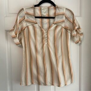 Heritage‎ 100% Cotton Cream, Peach, and Brown Vintage Cotton Top Size Small/S B